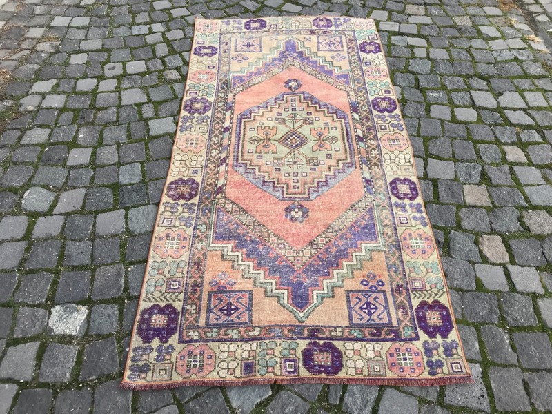 Bohemian Area Rug Handmade Wool Rug Turkish Vintage Traditional Rug 3,1 x 6,4 ft gallery