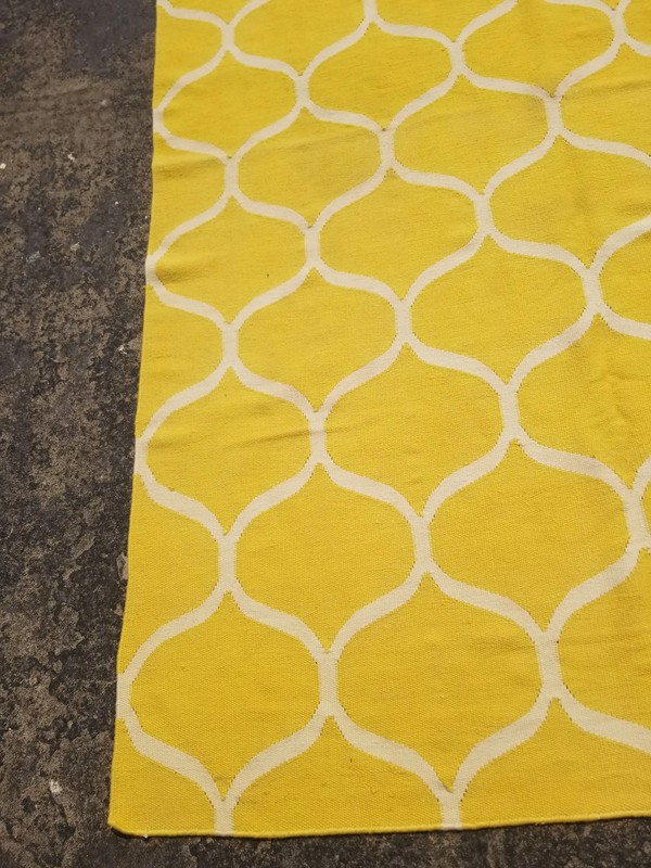 Vintage Traditional Handmade Oriental Wool Yellow Kilim Rug Carpet 7.8x5.4 ft gallery
