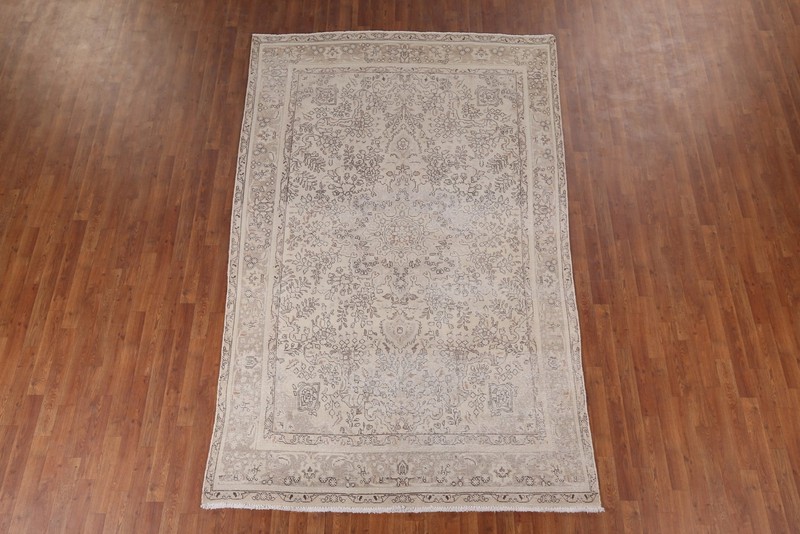 Muted Distressed Geometric Tebriz Vintage Area Rug 7x10 Handmade Living Room Rug gallery
