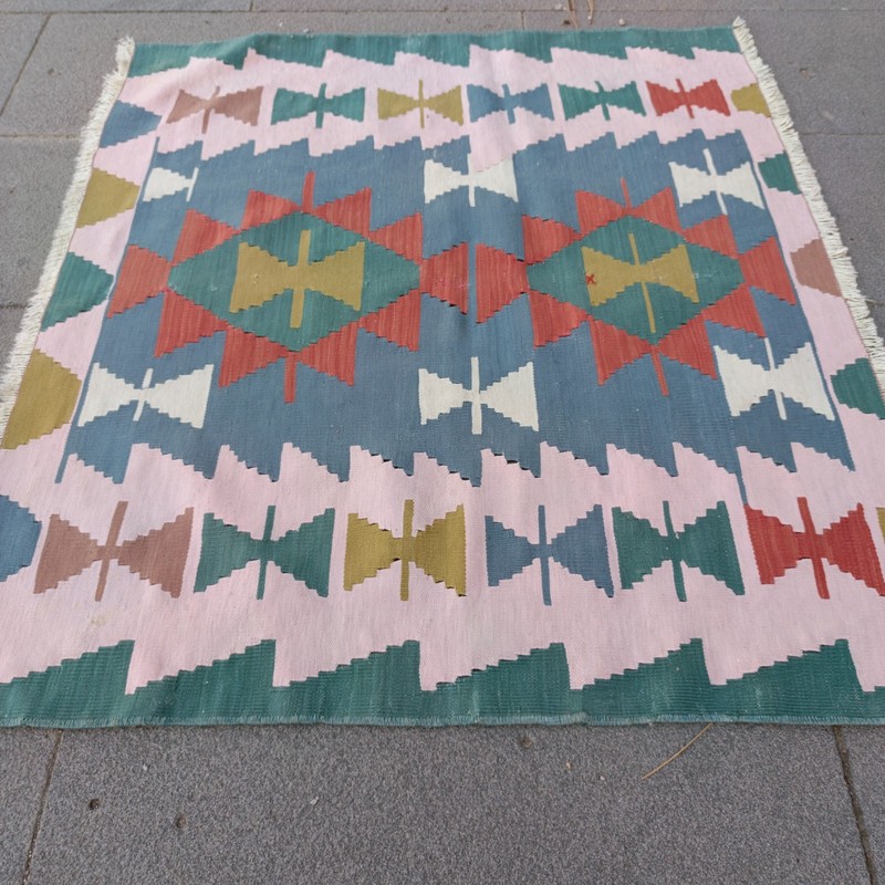 3.02 x 3.22 ft Vintage Square Turkish Kilim Rug , 92 x 98 cm Handmade Wool Kelim gallery