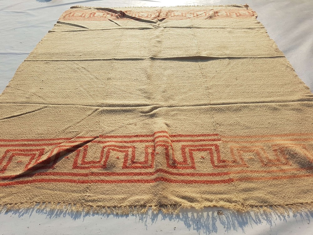 Distressed Fine Vintage Traditional Hand Made Oriental Wool Beige Kilim 210x173c