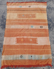 Vintage Handmade Turkish Geometric Wool Flatweave Kilim Area Rug 133×86 cm