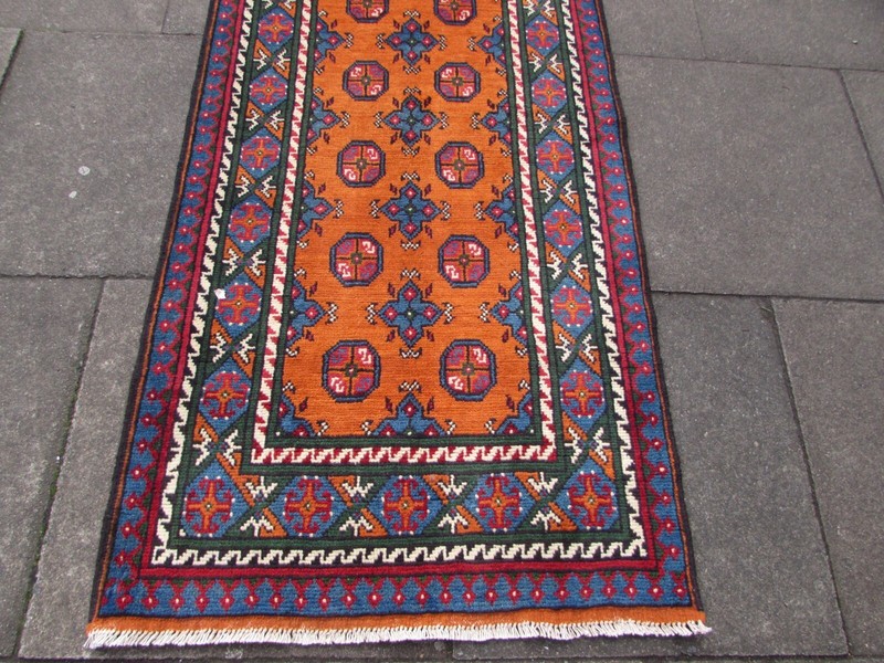 Vintage Traditional Hand Made Oriental Wool Orange Gold Long Runner 302x89cm gallery