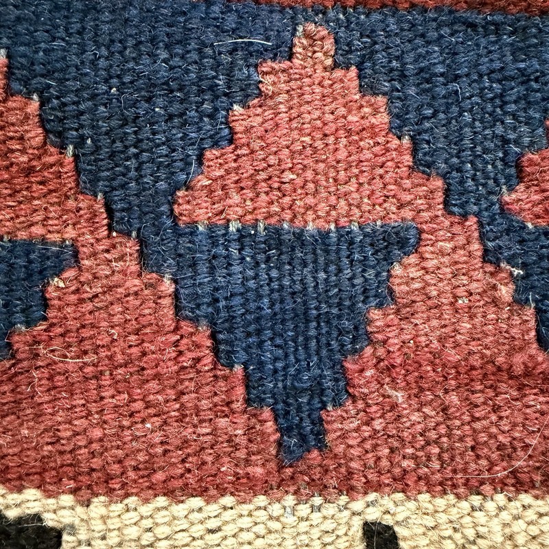 Vintage Handwoven Wool Kilim Rug – Bold Tribal Geometric Design 66” x 100” gallery