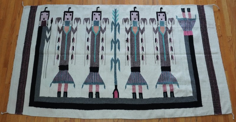 4'7" x 7'8" South West Navajo Yei 5 Ladies Wool Handmade Vintage Large Rug gallery