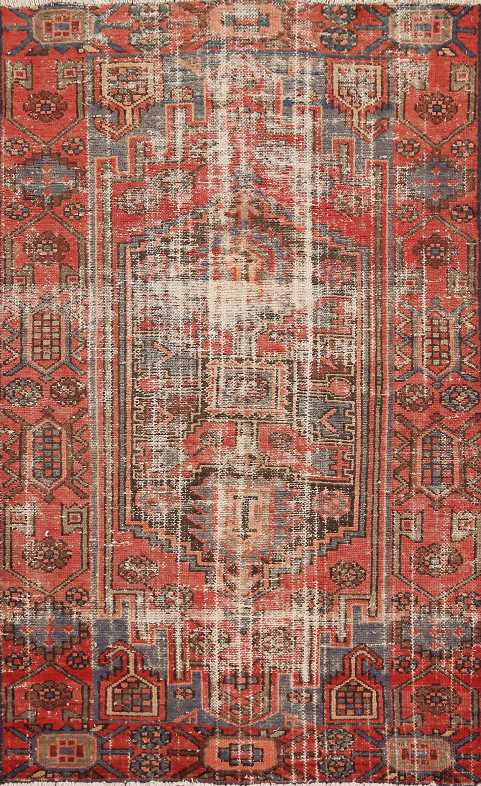 Distressed Wool Tribal Traditional Geometric Hand-made Vintage Nomadic Rug 4x7 gallery