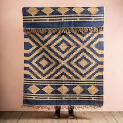 Rectangle Rug Modern Wool Jute Area Hallway Rug Kilim Vintage Accent Rug Runner