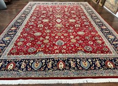 Pak Per’sian Rug 9×12 Red Navy Blue Floral Allover Handmade Vintage Wool Carpet
