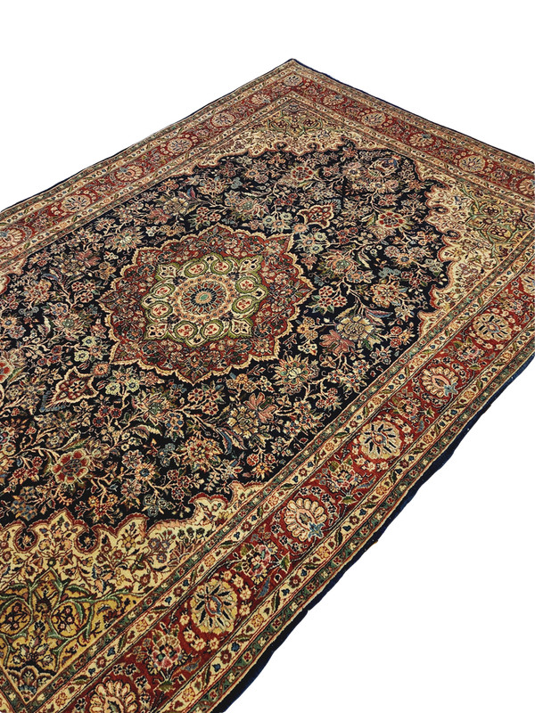 Kazvin Medallion rug, Navy Ivory Red & Green - 6'6" x 9'4" gallery