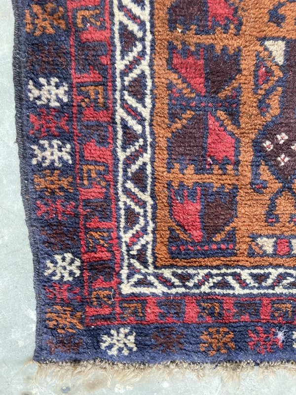 Vintage Traditional Handmade Geometric Motif Oriental Wool Floor Rug 147x92 cm gallery