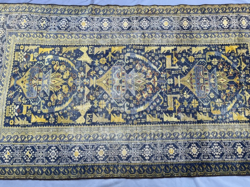1920s Terracotta Antique Afghan Rug 4x7 Blue Faded Geometric Baluchi Area Carpet gallery