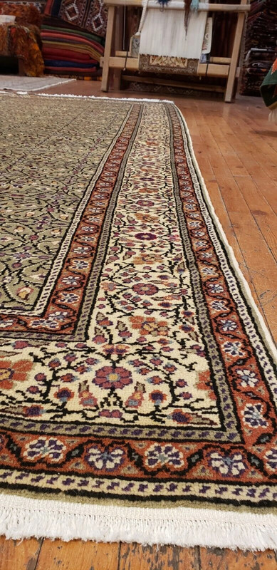Exquisite Cr1930-1939s Antique Wool Pile Floral Patterned Bunyan Rug 6'4"×9'8" gallery
