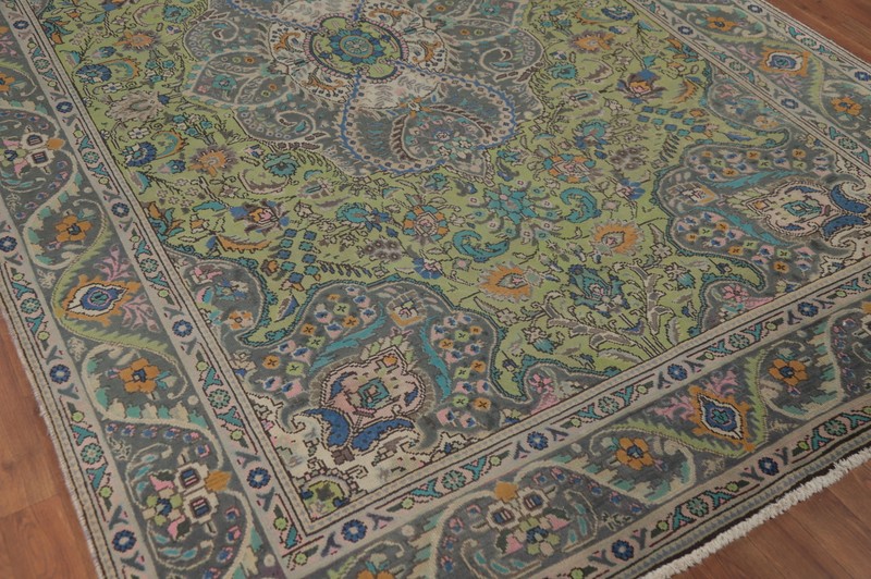 Light Green Floral Traditional Over-Dyed Hand-knotted Living Room Area Rug 7x10 gallery