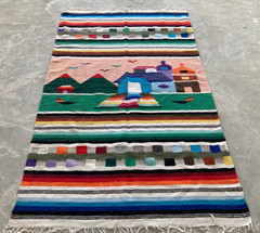 Vintage Handmade Mexican Pictorial Wool Kilim Rug Carpet 223×120 cm