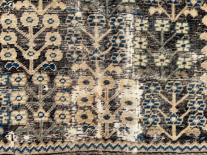 Blue Black Distressed Low Pile Rug 4x5 ft Hand Knotted Floral Vintage Carpet gallery