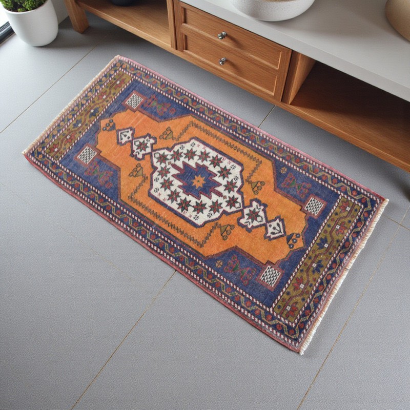 Turkish Rug Vintage Small Rug Handmade Rug Entryway decor Door Mat 2x4 ft approx gallery