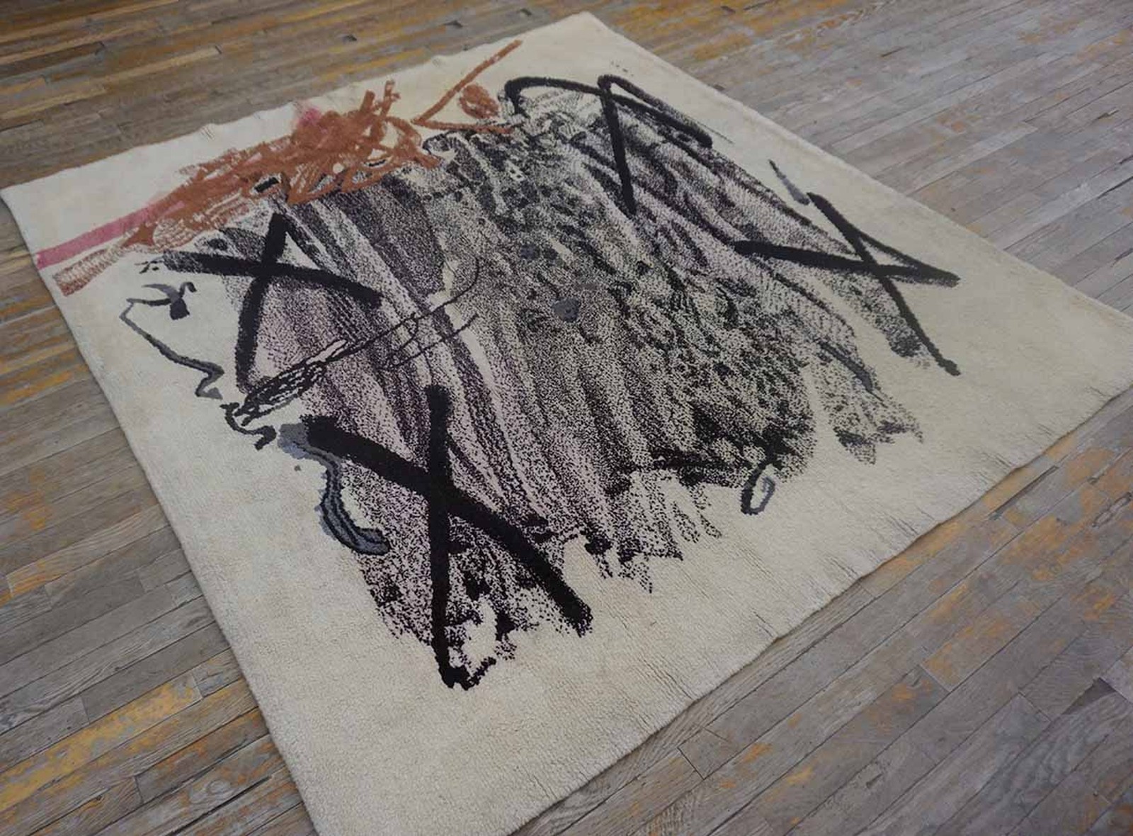 6'x6' Square Vintage Mid Century Modern Spanish Abstract Expressionist Art Rug gallery