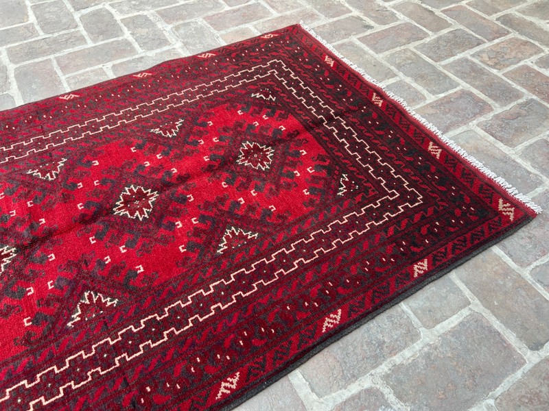 Authentic Afghan Red Bokhara Rug 3.4x6.4 Ft Handmade Wool Tribal Area Carpet gallery