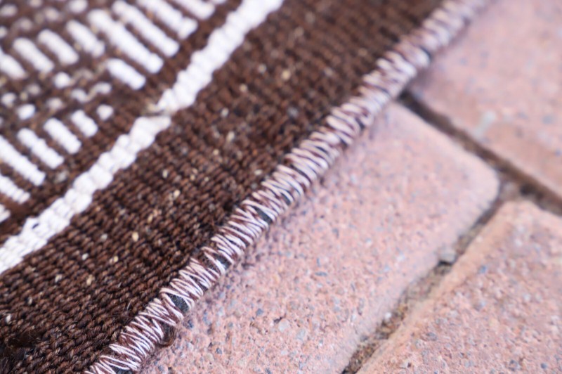 Anatolian Brown Striped Runner Rug Vintage Handmade Cream Hallway Carpet 1x7ft gallery