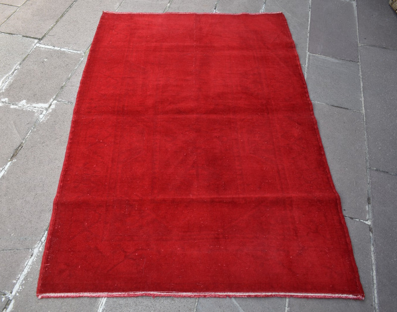 Vintage Turkish Rug 46'' x 70'' Hand-knotted Over Dyed Red Rug Painted Wool Rug gallery