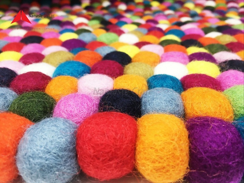 3 FT or 36 Inch Multicolour Felt Ball Rugs-Genuine Nepalese Handmade Felt Ball gallery