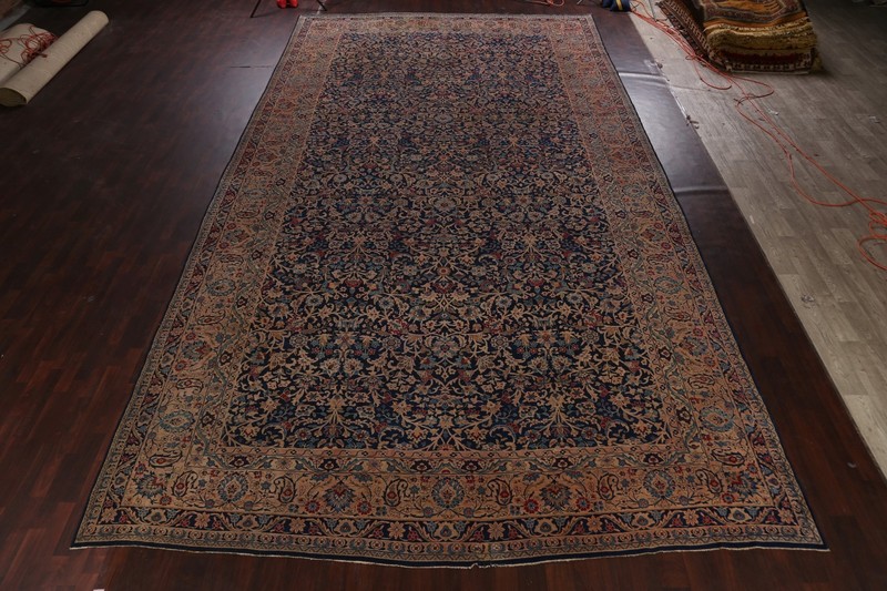 Pre-1900 Kirman Navy Blue Wool Hand-knotted Palace Size Antique Rug 12x21 Carpet gallery