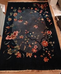Hand Knotted Chinese Art Deco Rug 106 x 69 Inches Wool Rug Floral Navy 1920-1930