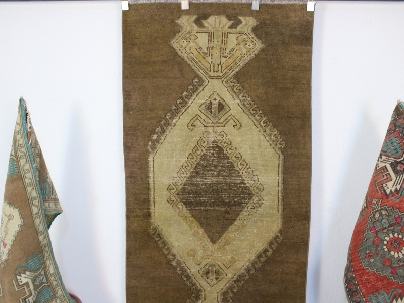 3x14 Ft Brown Beige Runner Rug, Handmade Turkish Rug, Vintage Runner, 2.9x13.5 gallery