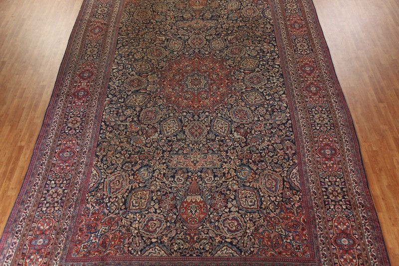 Pre-1900 Navy Blue Antique Rug Palace Size Handmade Floral Classic Carpet 12x19 gallery