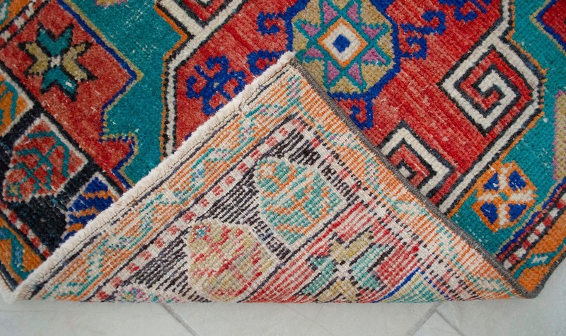 Vintage Distressed Small Area Rug Hand Knotted Oushak Rugs Yastik -1'10"x4' gallery
