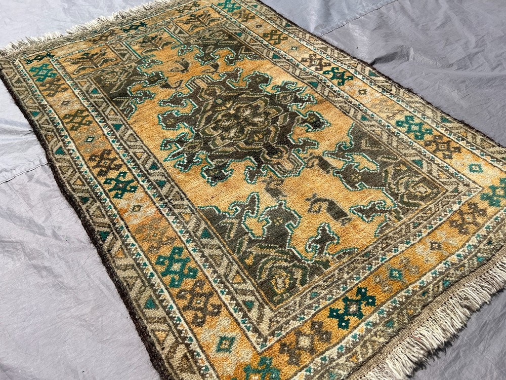 Terracotta Antique Afghan Small Rug 3x4 Muted Hand Knotted Geometric Area Carpet