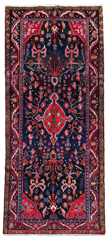 Vintage Hand Knotted Hamedan Runner Rug 4x11 Navy Tribal Geometric Wool Oriental gallery