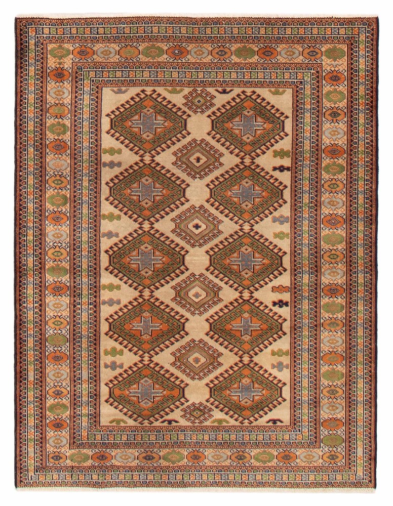 Vintage Traditional Hand-Knotted Area Rug 4'4" x 5'7" Oriental Wool Carpet