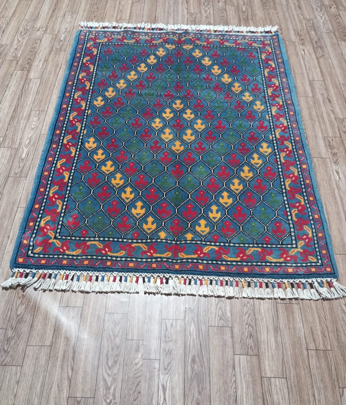Vintage Afghani Rug - Traditional Geometric Pattern, Handwoven 1.03 x 0.78 m, Tr gallery