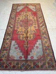Oriental Hand-Knotted Wool Gallery Size Turkish Oushak Red/Blue 4’4″ x 9’7″
