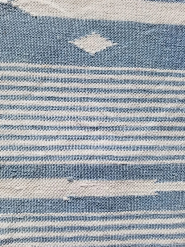Vintage Traditional Handmade Dhurrie Striped Wool Blue & White Kilim 7.0x5.2 ft gallery