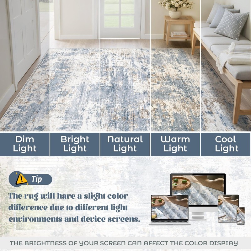 6x9 Area Rugs for Living Room, Washable Modern Abstract Large Area Rug Neutra... gallery