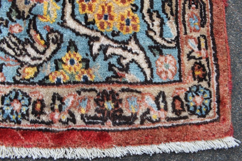 Vintage Hand Made Traditional Oriental Wool White Blue Short Runner 95x217cm gallery