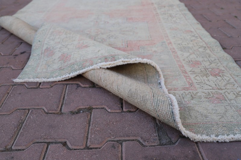 Medallion Beige Accent Rug Turkish Hand Knotted Oriental Oushak Carpet 4x8ft gallery