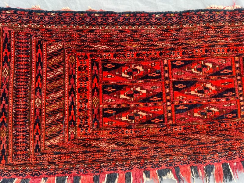 1'2 x 3'11 ft Antique Turkmen Chuwal Hand Knotted Tribal Wool Rug Rare Wall Rug gallery