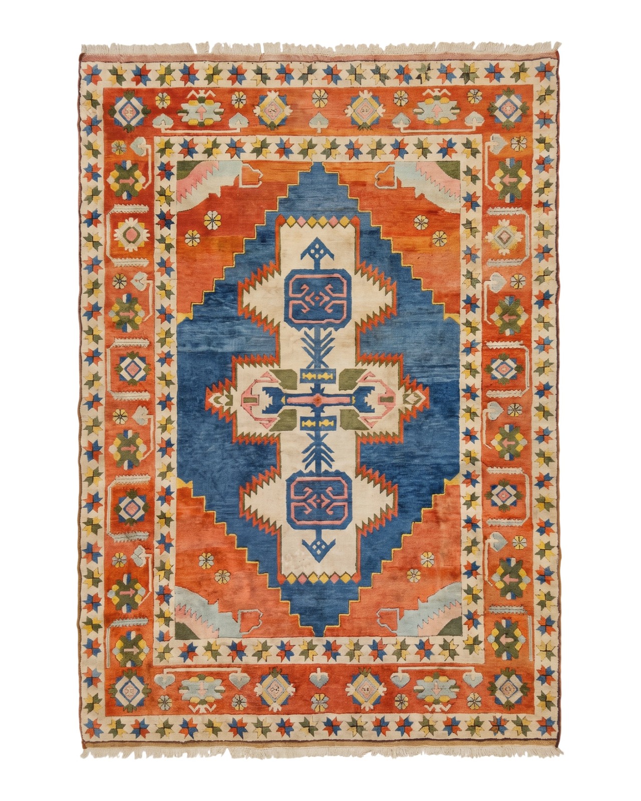 Turkish Rug 8x11, Geometric Medallion, Colorful, Star Border gallery