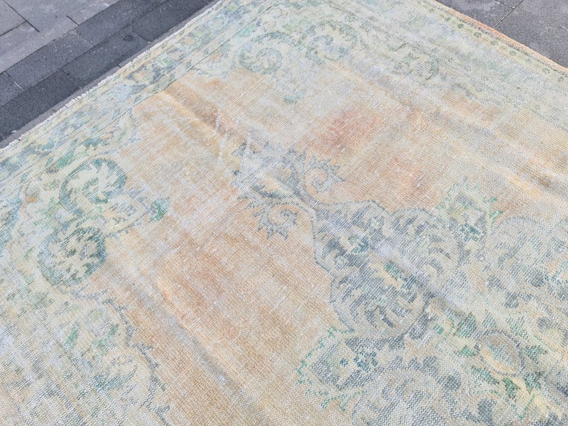 Vintage Faded Turkish Oushak Rug 6.3x9.7 ft | Neutral Distressed Handmade Wool gallery