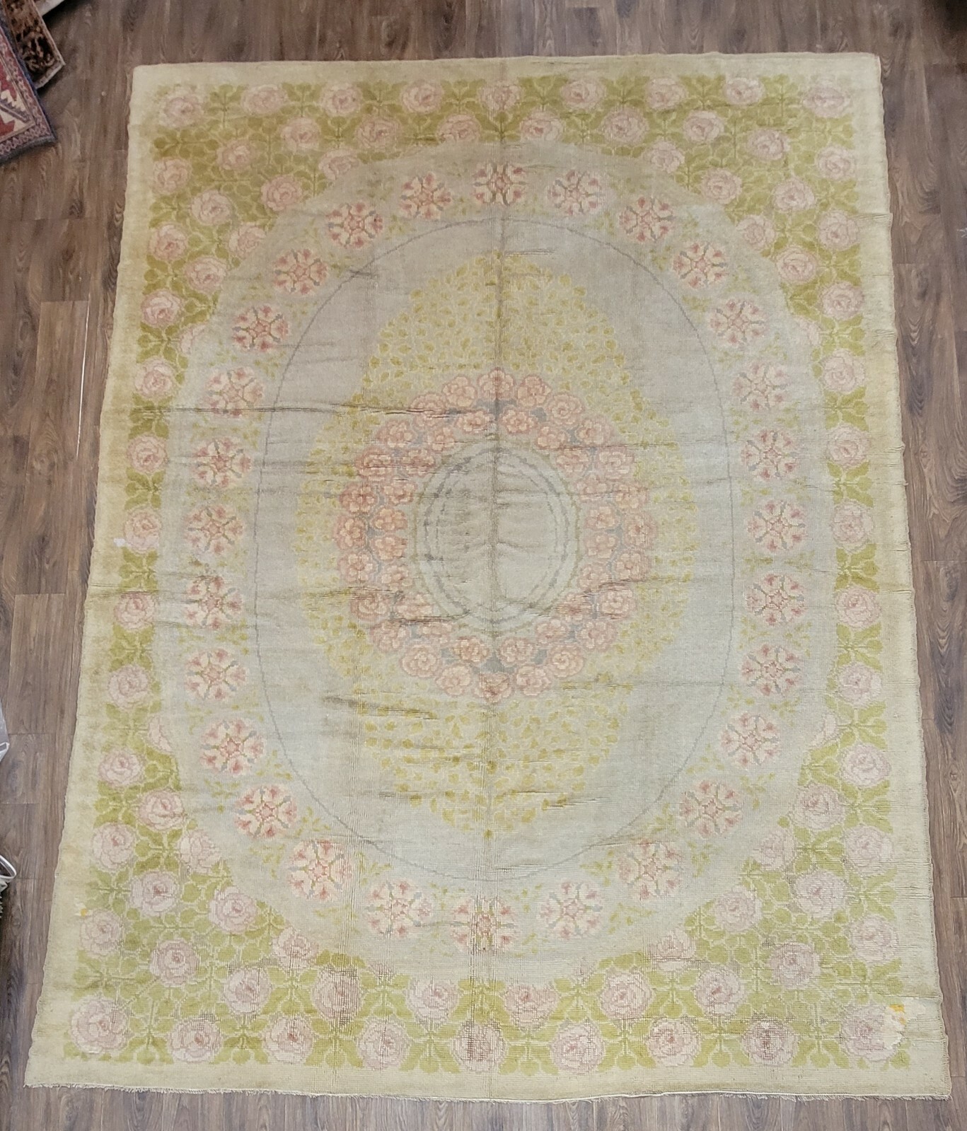 Antique handwoven European savonnery design rug size 9'9"×13' circa 1920s gallery