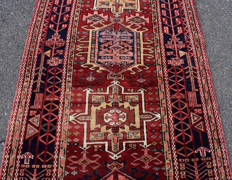 Rug Geometric Vintage Caucasian Heris Handmade Wool Runner Rug 4 x 11 3'7 x 11'5 gallery