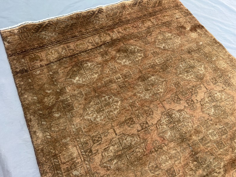 3'4x6'1 Antique Afghan Rug Hand Knotted Wool Distressed Terracotta Hallway Rug gallery