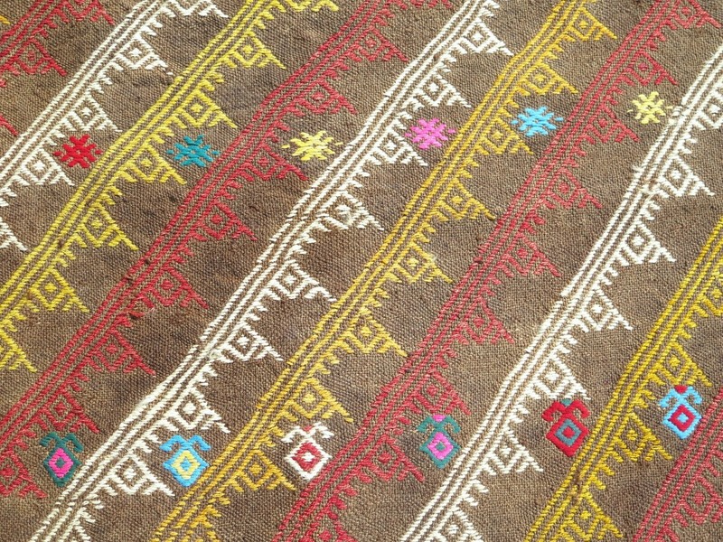 Striped Large Vintage Anatolian Area Rug, Wool Handmade Boho Kelim 98"x132" gallery