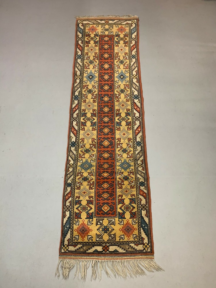 Vintage Turkish Runner 290x83 cm Milas Rug, Terracotta Red, Green, Beige