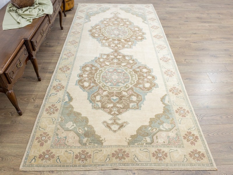 Vintage Traditional Turkish extra wide runner 5.2x10.10 ft Oushak knotted rug gallery