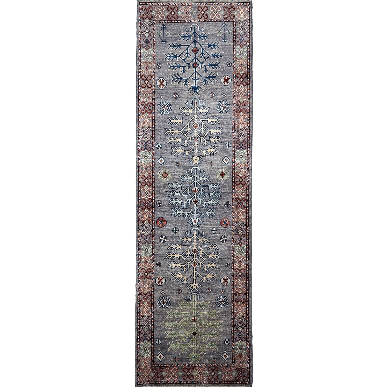 Handmade (2'7" x 8') Bluish Gray Afghan Tribal Wool Runner Rug for Hallway gallery