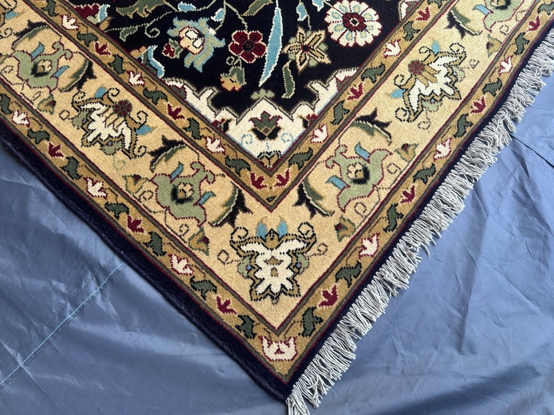 Black Turkish Floral Rug 3.4x4.10 Vintage Hand Knotted Wool Gold Medallion gallery